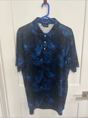 Men's Yatta Golf Blue Tropical Print Polo Shirt L
